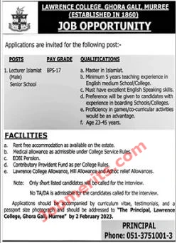 Lawrence College Ghora Gali Murree Jobs 2023