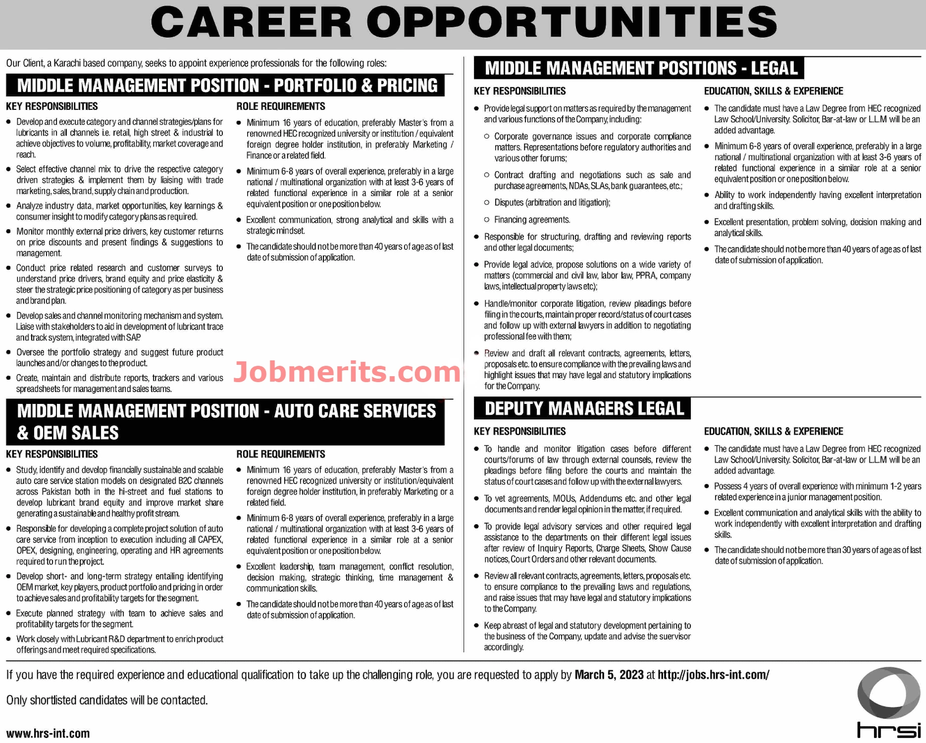 Human Resource Solution International HRSI Jobs 2023