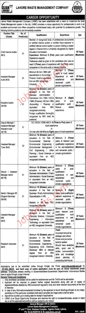 Lahore Waste Management Company (LWMC) Jobs 2023 – Apply Online