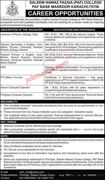 PAF College Jobs 2023