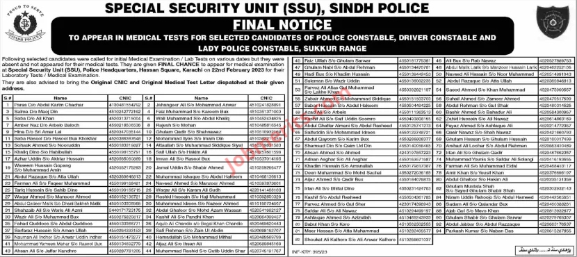 SINDH Police Jobs 2023 Latest Advertisement English