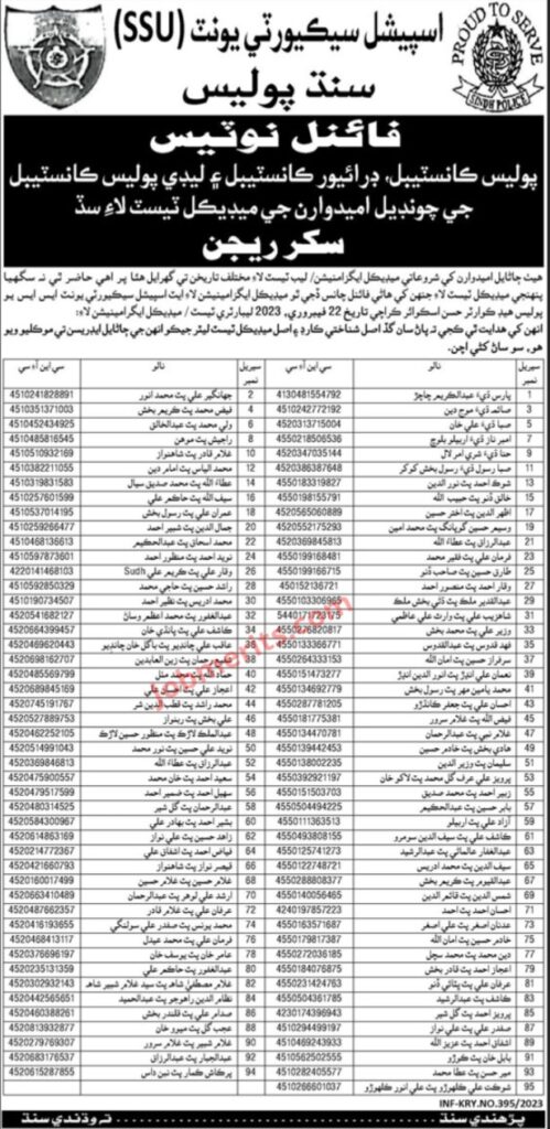 SINDH Police Jobs 2023 Latest Advertisement Sindhi