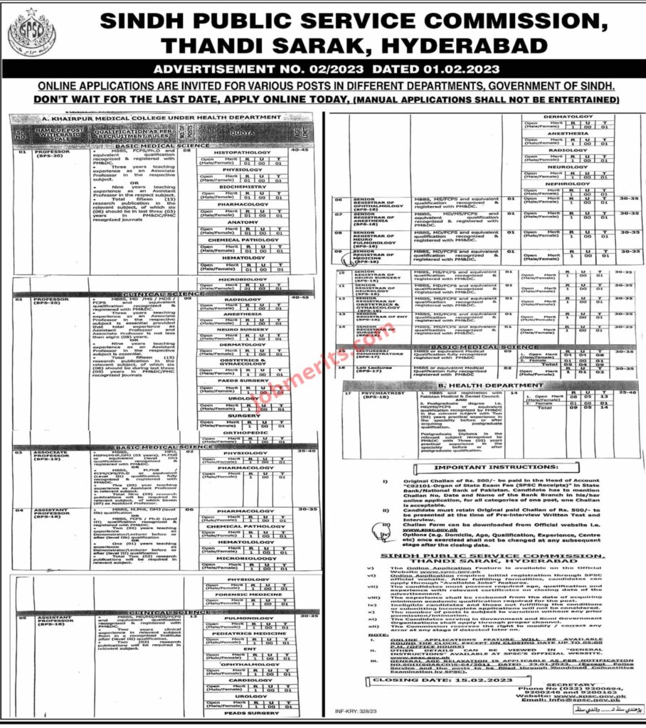 Sindh Public Service Commission SPSC Jobs 2023