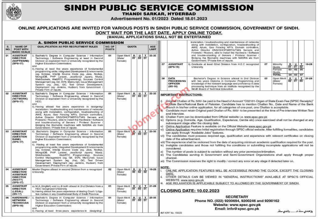 Sindh Public Service Commission SPSC Jobs 2023